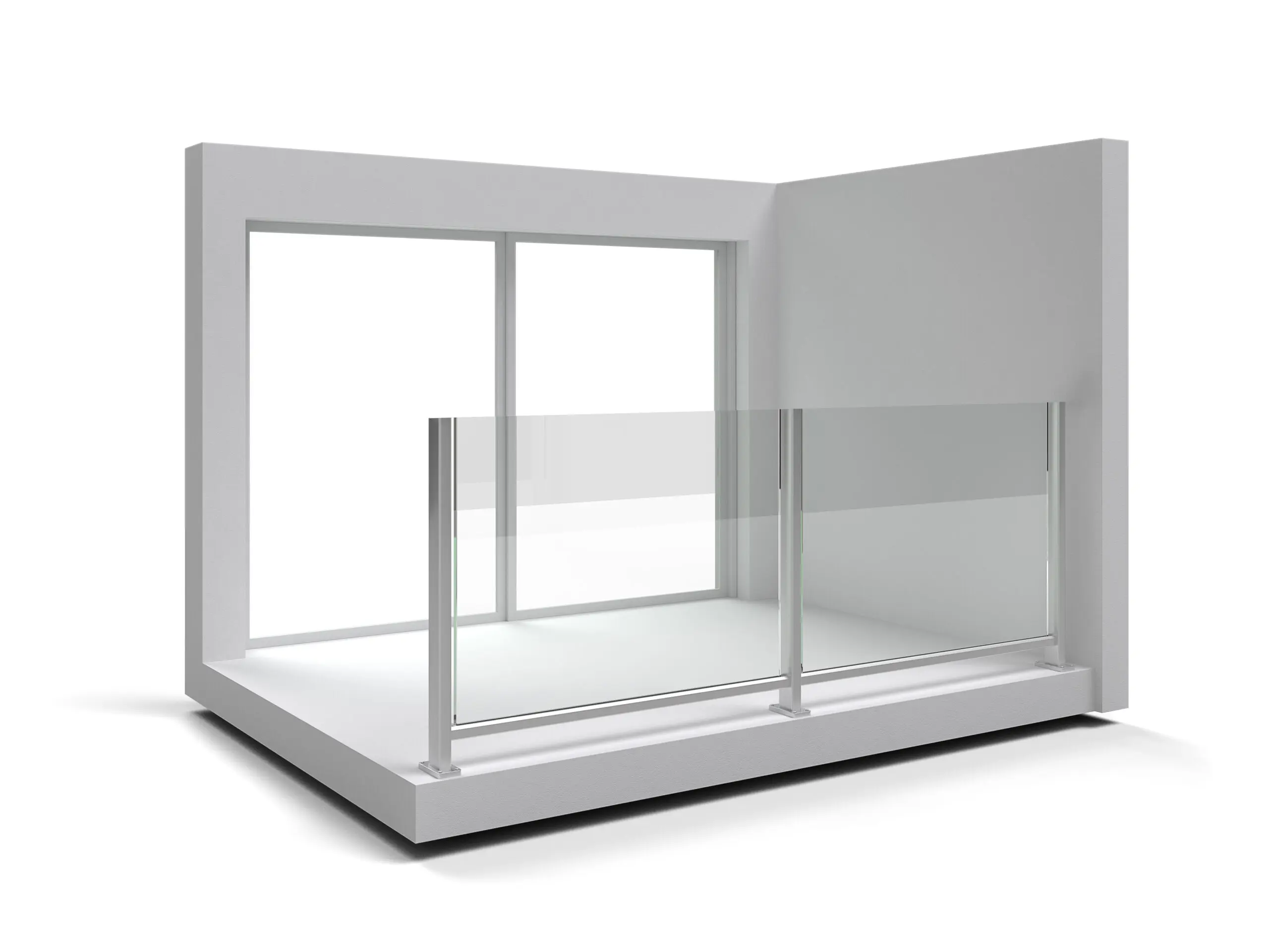 Aluminum,Frameless,Glass,Balustrade,Isolated.,3d,Rendering