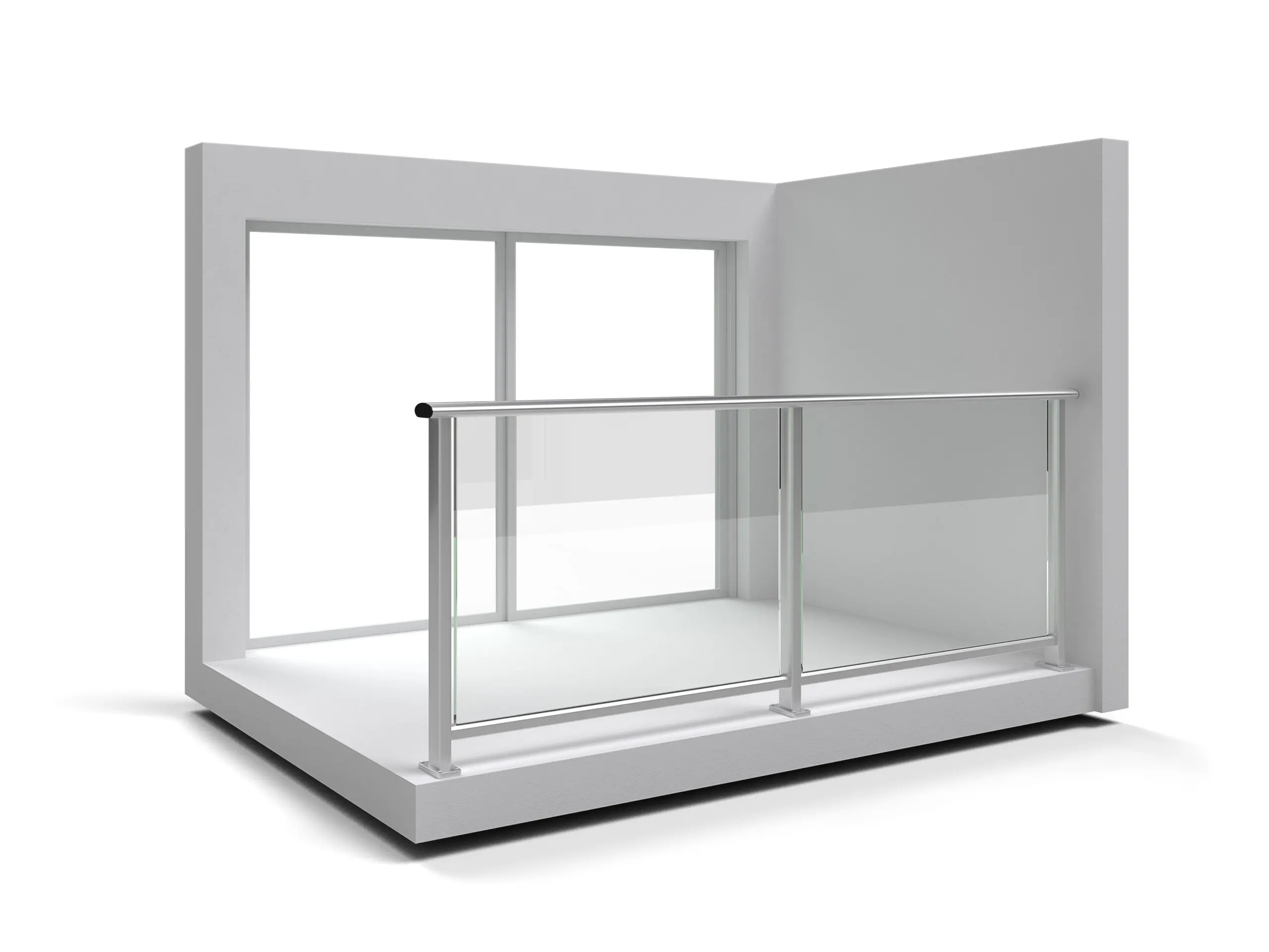 Aluminum,Frameless,Glass,Balustrade,Isolated.,3d,Rendering