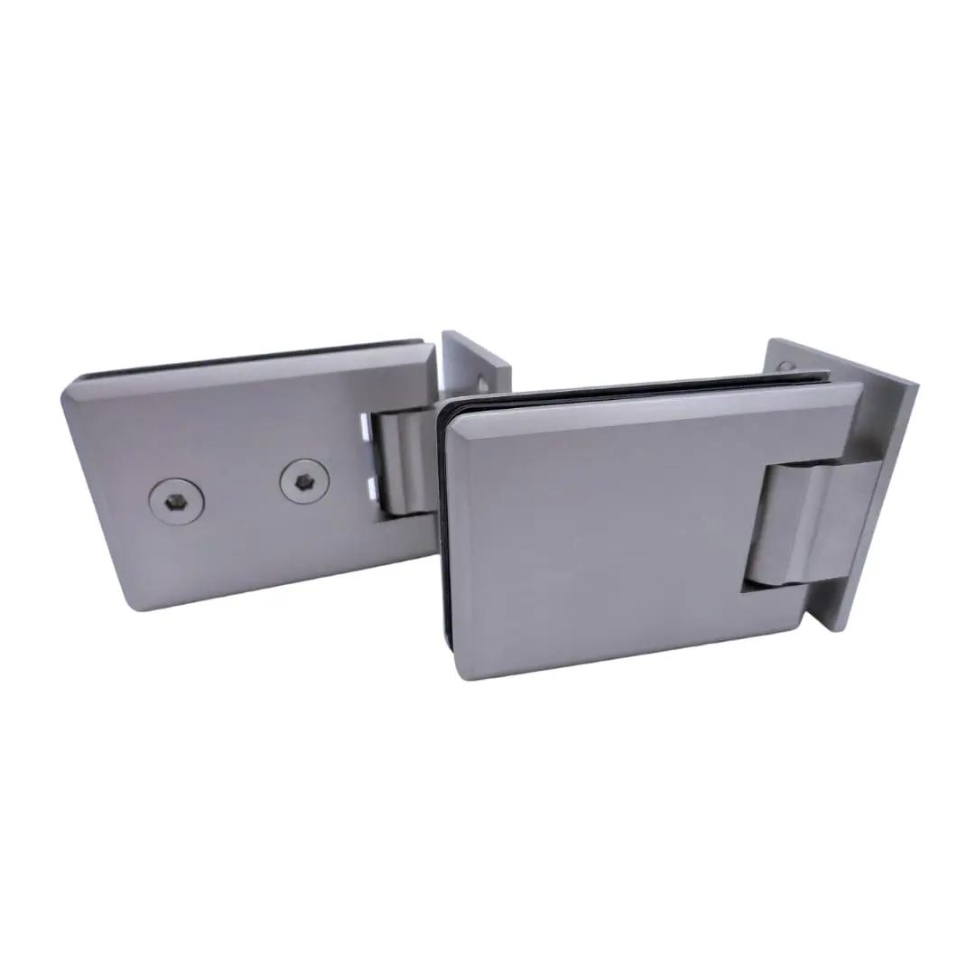 Brushed Chrome Glass to Wall 90 Degree Door Hinge (Single)