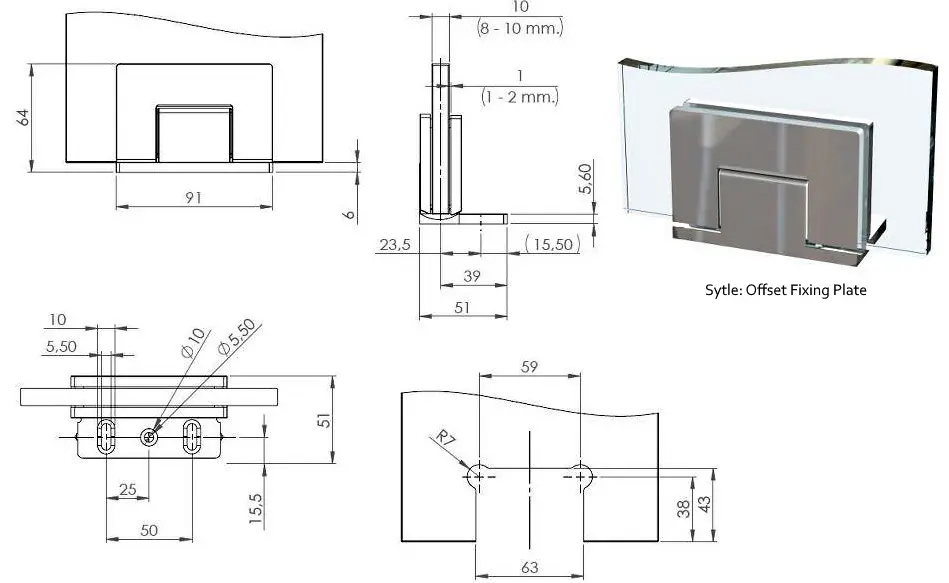 Adjustable Glass-to-Wall Door Hinge (Single) - Image 2