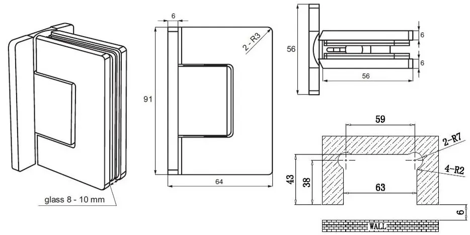 Adjustable Glass-to-Wall Door Hinge (Single) - Image 3