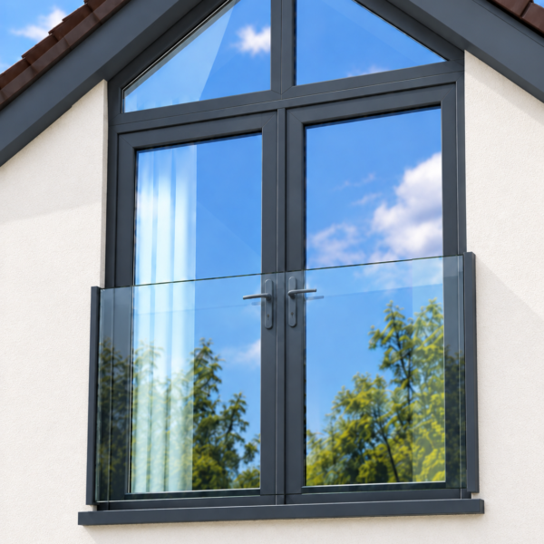 Anthracite grey glass Juliet balcony with aluminium side profiles