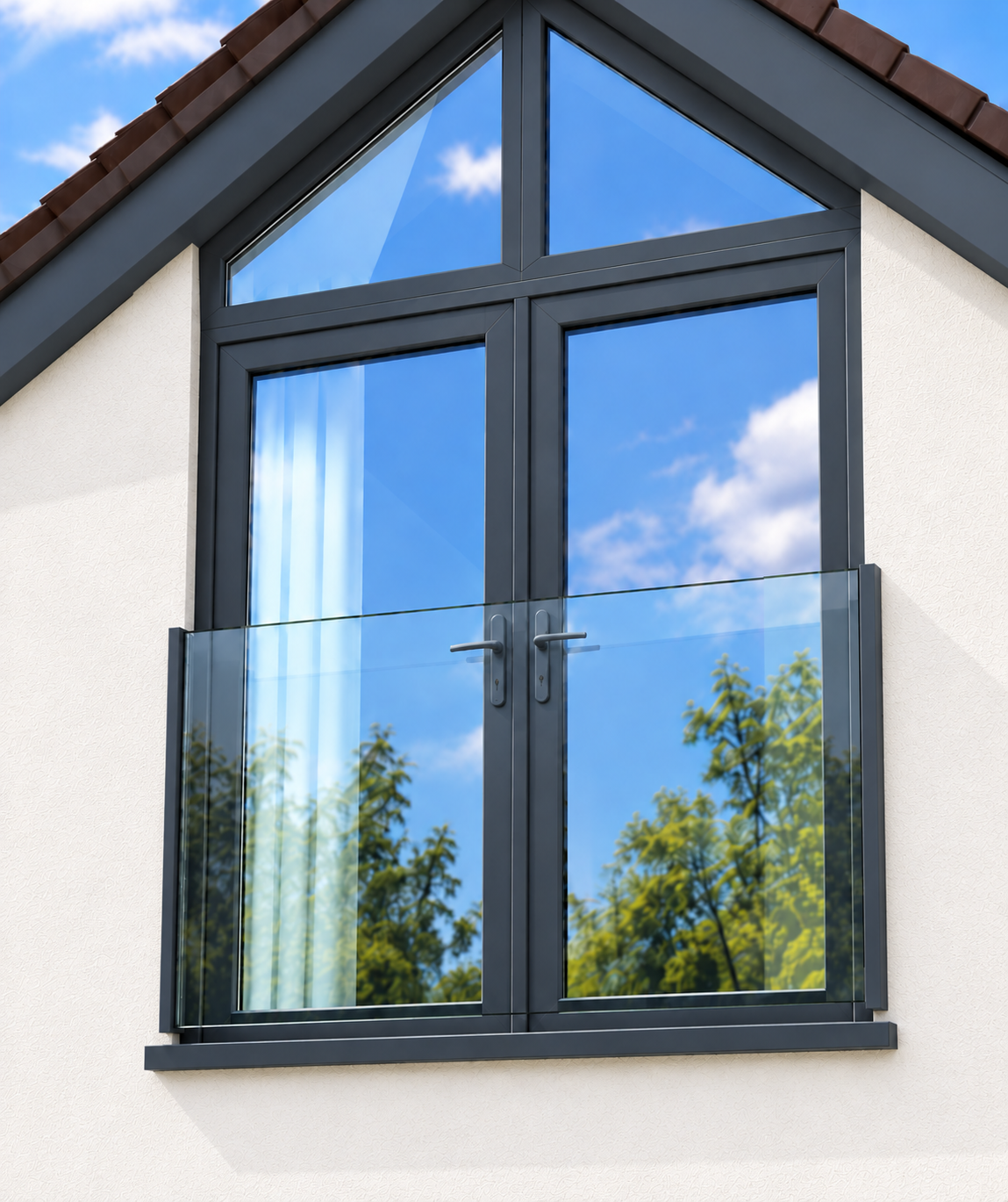 Anthracite grey glass Juliet balcony with aluminium side profiles