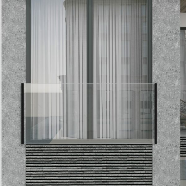 Glass Juliet Balcony with black SkyForce top mount system
