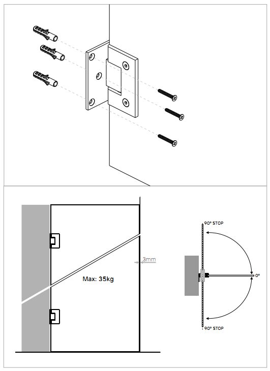 Wall Mounted Glass Door Hinge - Square Profile (Single) - Image 5