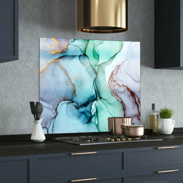 ocean marble printed glass splashback
