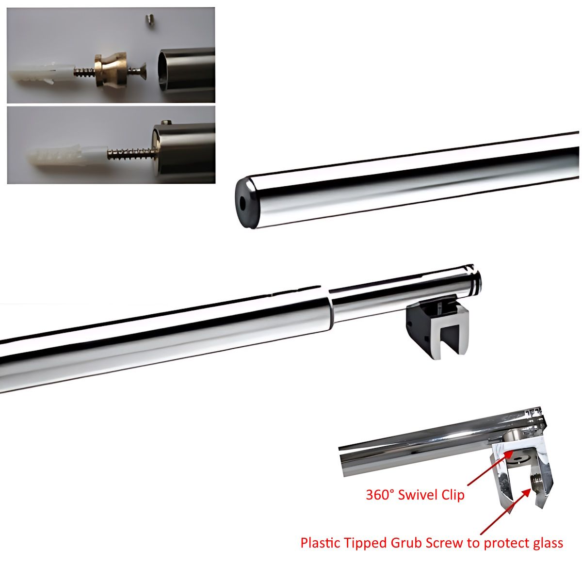 Wall-to-Glass Adjustable Shower Screen Support Bar - Image 3