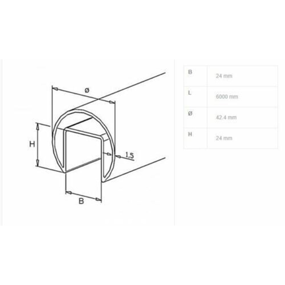5m Slotted Tube Handrail For Glass Balustrades - Image 2