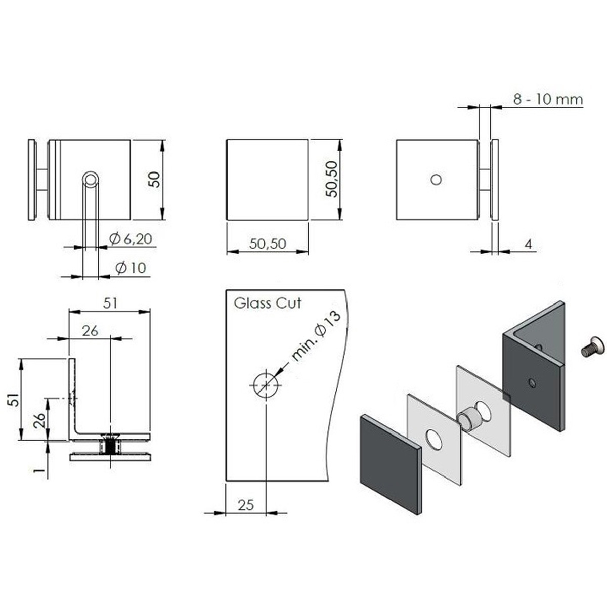 Glass To Wall Shower Screen Bracket - Image 2