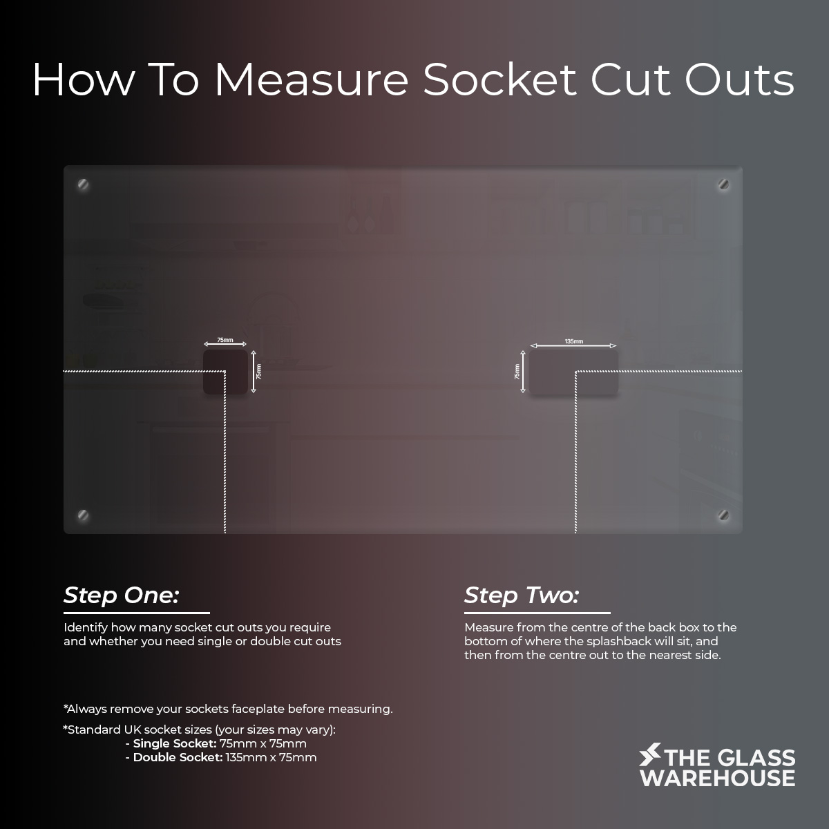 How to measure socket cut outs for you clear glass splashback