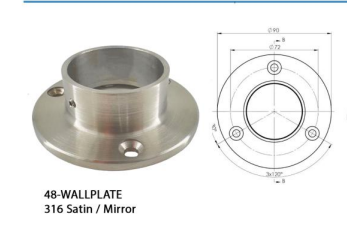 Satin Wall Plate For Full Tube Balustrade Handrail
